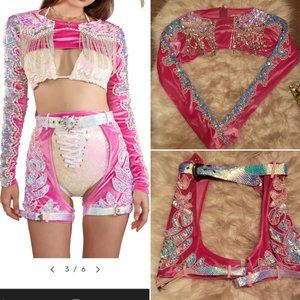 Jackalope Land Desert Baby Blush Chaps and matching Rhinestone Rodeo Sleeves Top
